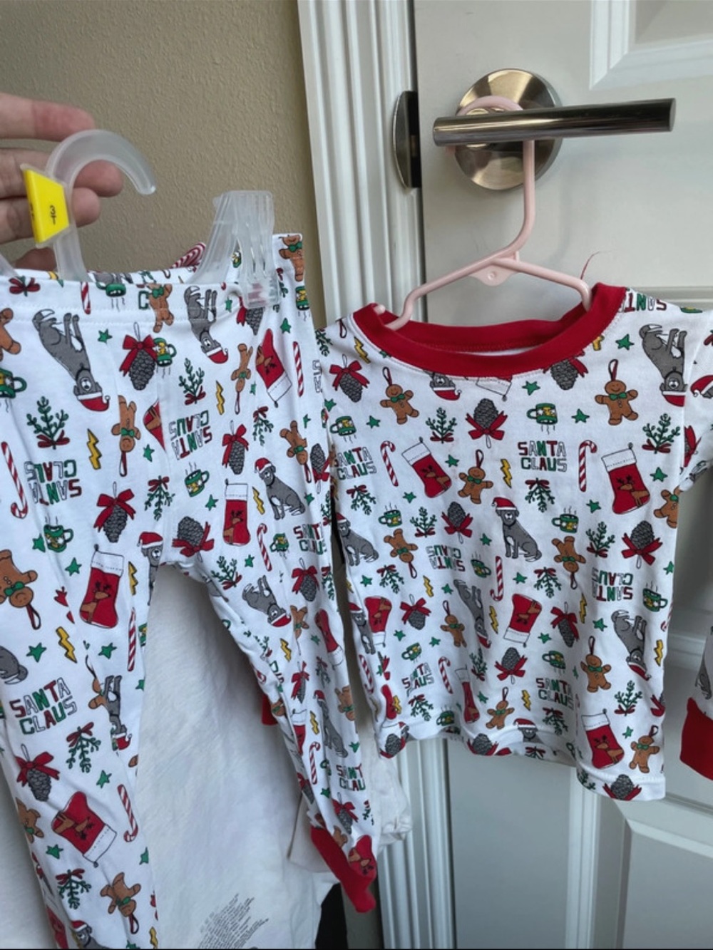 Carter's White Kids Pajama Set with Red Trim and Holiday Print